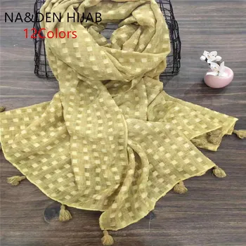 

NEW Women soft scarf Long bandana with tassels Viscose Big scarves Dot hijab Plain solid shawls Muslim basic hijab 10pcs/lot
