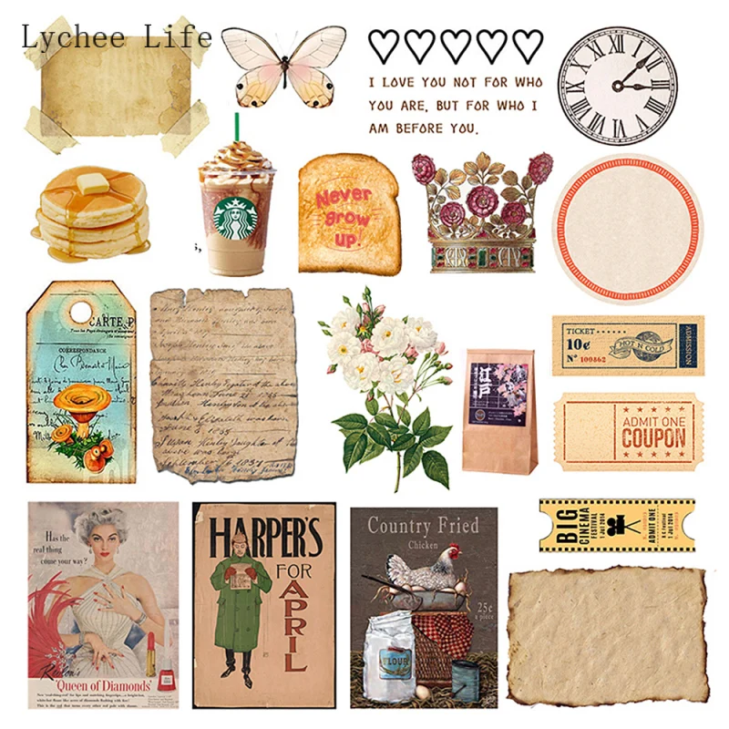 lychee life 40pcs vintage flower journal paper stickers srapbooking journal sticker handmade craft diary ablum stickers aliexpress