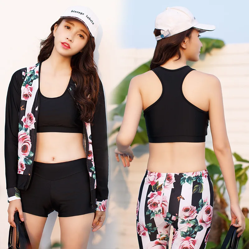 

Diving Suit Women's Split Type Four-piece Set Long Sleeve Trousers with Zipper Sun-resistant Quick-Dry Large Size Swimsuit Surfi