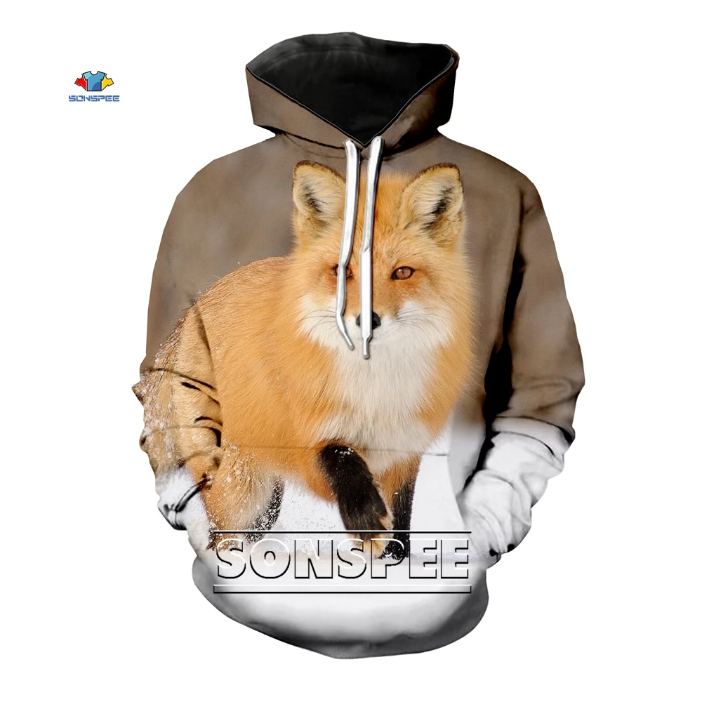 

SONSPEE Men's 3D Print Hoodie Funny Animal Fox Printing Men Clothing Casual Hip Hop Pullover Tops Autum Long Sleeve Sweatshirt