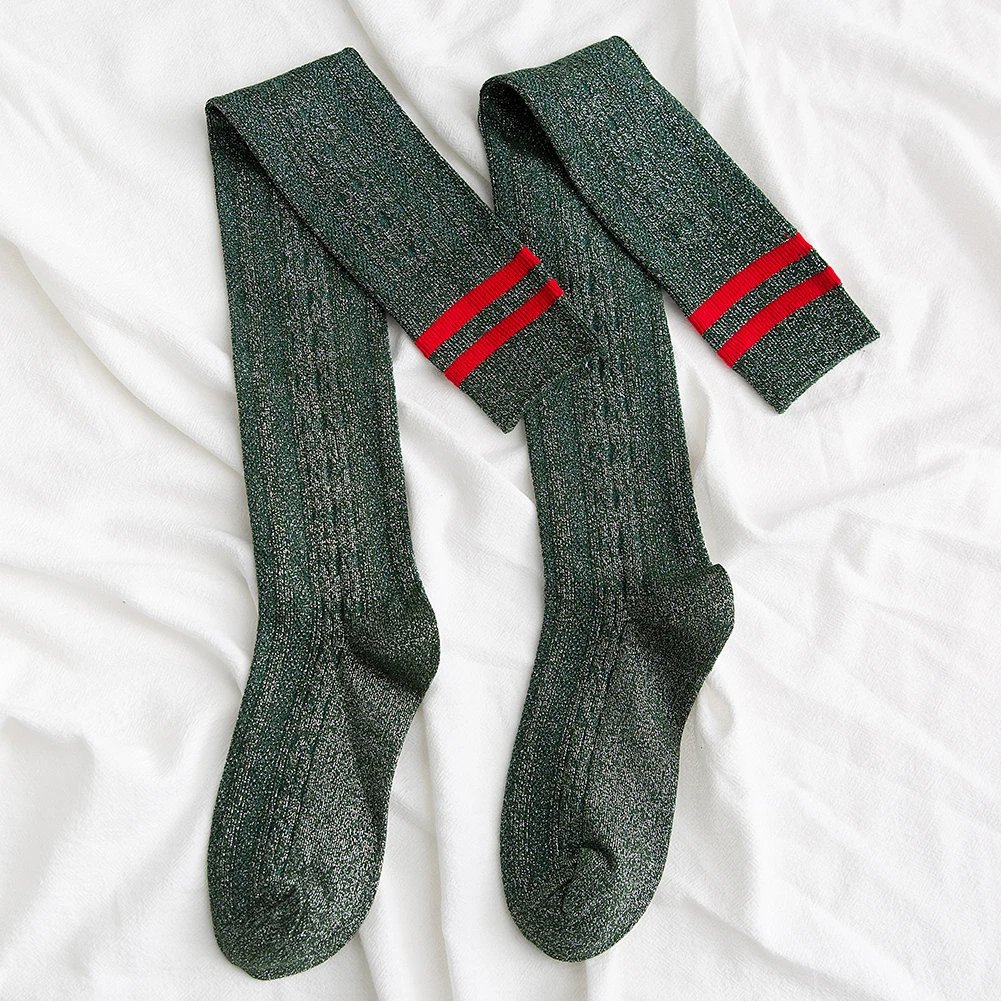 80cm women's stockings color double-layer striped thighs knit stockings stockings