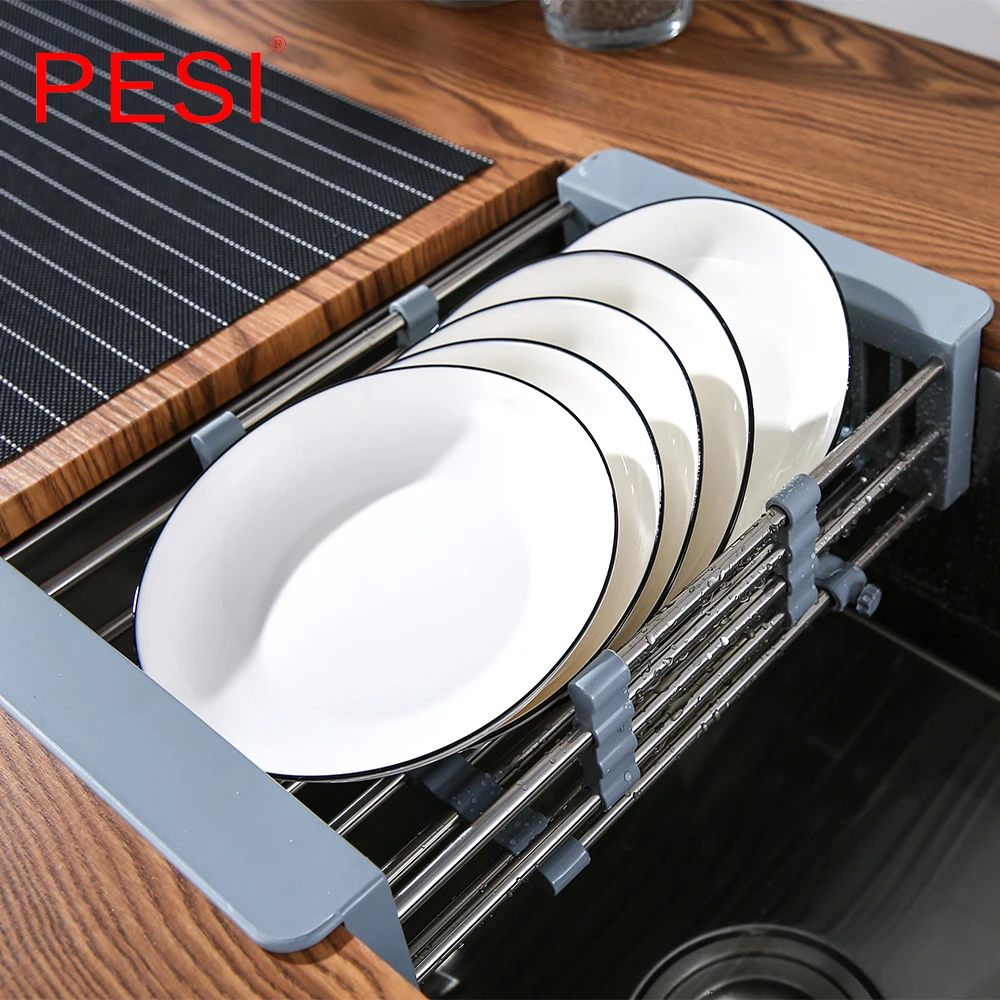 Kitchen Sink Drain Rack Creative Silica Gel Drainage Rack Tableware Drying Stainless Steel Tube Holder Foldable Flume Fittings