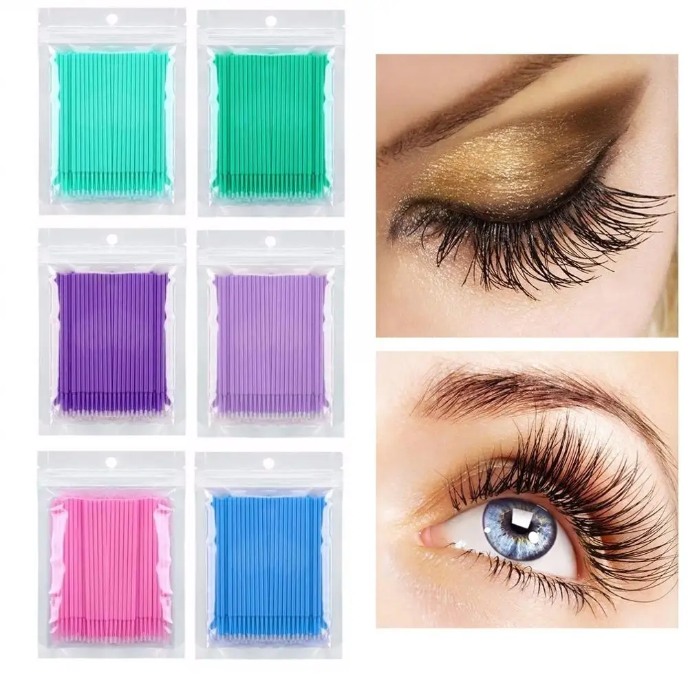 

100pcs Disposable Colorful Cotton Swabs False Eyelash Brushes Cleaning Swab Natural Eyelashes Remover Tattoo Microbrush Kit Hot
