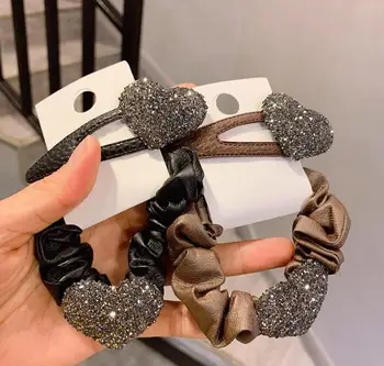 

Love rhinestone women hair ring new ladies tie hair rope set rubber band accessories set
