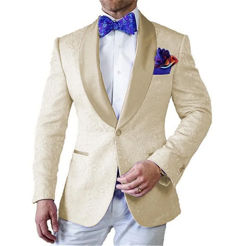 Мужской костюм из 2 предметов, приталенный жаккардовый смокинг с отложным воротником, повседневные Женихи, мужские свадебные костюмы