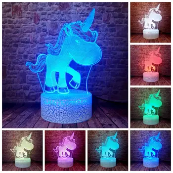 

Happy Unicorn Party Model juguetes 3D Illusion 7 Colors Change Sleep Nightlight unicornio figure Toys Kids