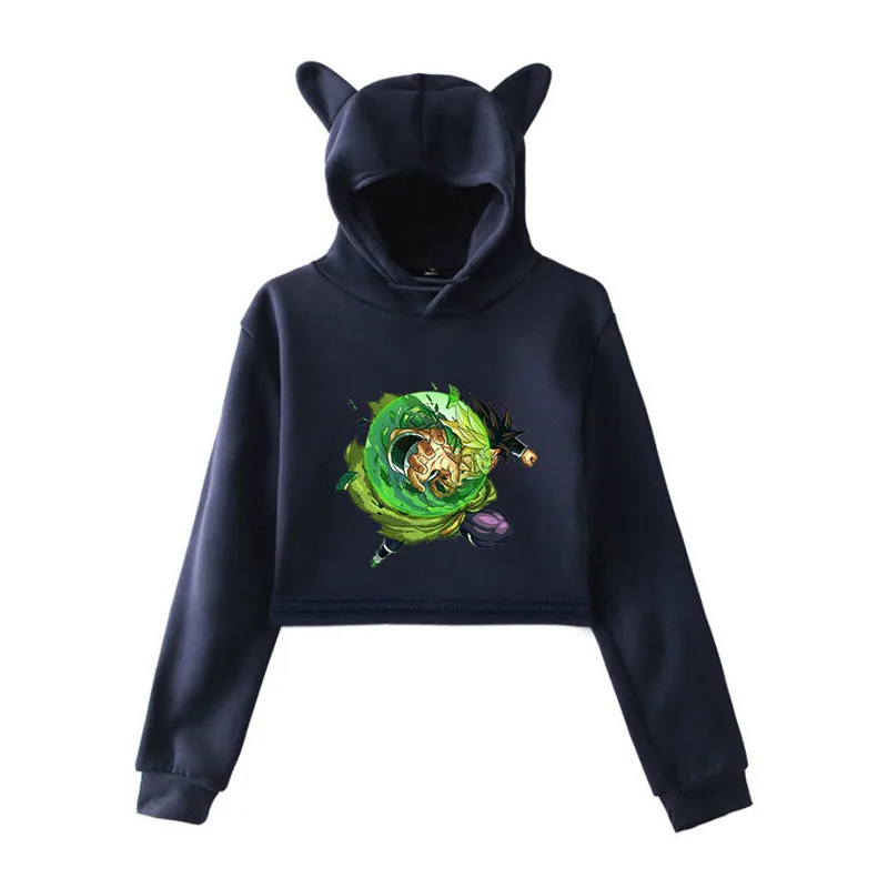 Dragon Ball новая Кепка с кошачьими ушками сексуальные толстовки модный тренд короткий кошачий Топ Женская толстовка с принтом сексуальная одежда Kpop - Цвет: dark blue1