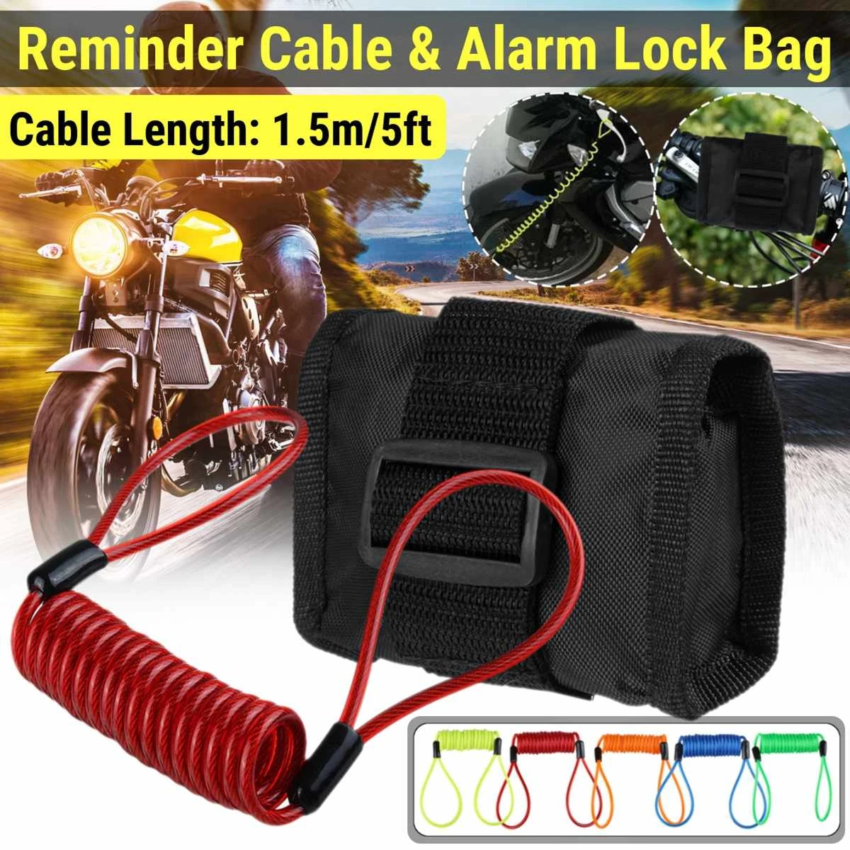 Câble de rappel de 1.5m + sac de verrouillage d'alarme pour moto, antivol,  verrouillage de disque d'alarme de roue, 5 couleurs | AliExpress