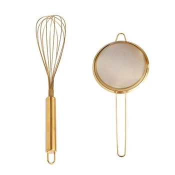 

2Pcs/ Set Egg Beater Hand Whisk Egg Mixer Flour Sifter Baking Shaker Mesh Sieve for Kitchen Baking, Soy Milk Filtration