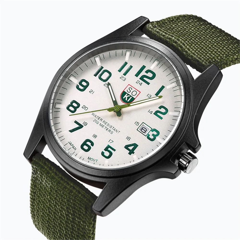 

SOKI Quartz Analog Outdoor Army Wrist Watch Clock Unisex Calendar Stainless Steel Military Sport Luxury Watch with Canvas Band