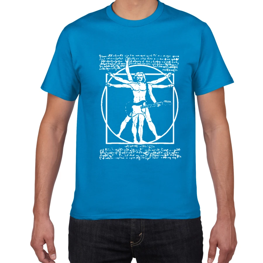 Забавная футболка с гитарой да Винчи Мужская рок-группа витрувиан винтажная графическая музыка Новинка уличная Мужская футболка мужская футболка homme - Цвет: W554MT diamond blue