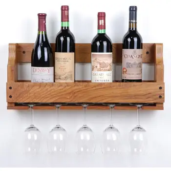 

Hanging cup wine rack Wall-mounted wine rack oak solid wood wine rack European-style restaurant living room wine cabinet
