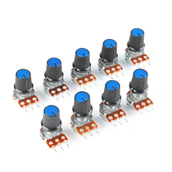 

High Quality 9pcs 15mm Shaft 1K 2K 5K 10K 20K 50K 100K 500K 1M Linear Potentiometers With Nuts And Potentiometer Button