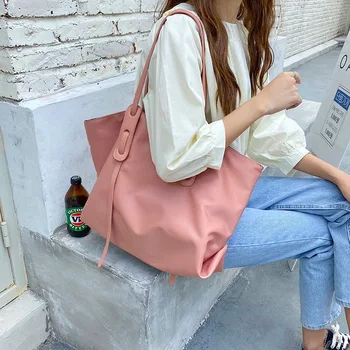 

Over Large Nylon Fabric Handbag Teenager Youth Student Waterproof Big Capacity Daily Over Night Shopping Top-handle Tote Bag