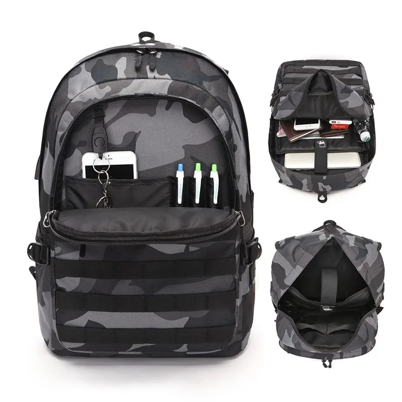  PUBG Backpack Men School Bag Mochila Pubg Battlefield Infantry Pack Camouflage Travel Canvas USB He