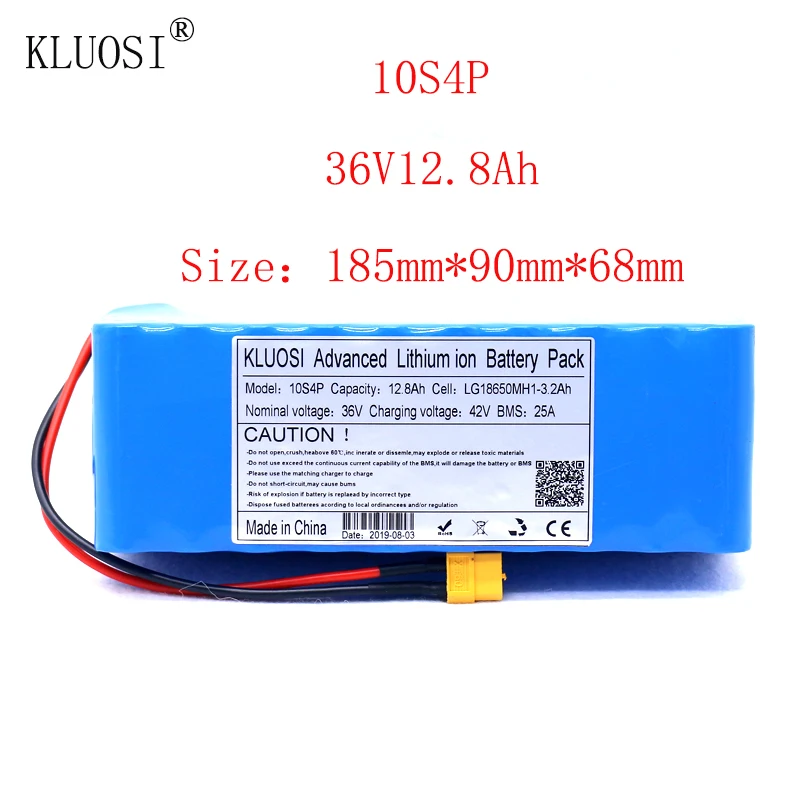 

KLUOSI 36V 10S4P 12.8Ah 650W High Power&capacity Li-ion Battery Pack for Electric Car Bicycle Motor Scooter 25A Balanced BMS