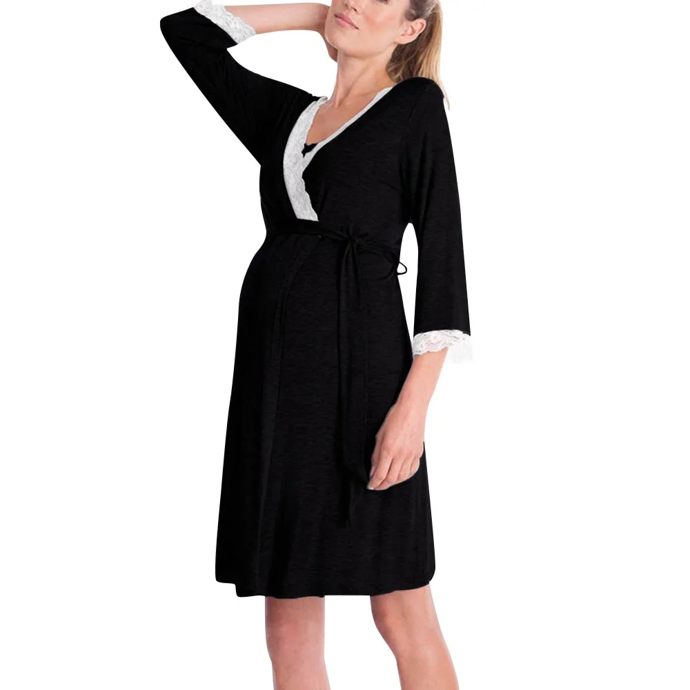 

Multifunctional lace long-sleeved Nursing mother breastfeeding dress for pregnant women Pajamas Dress L1226