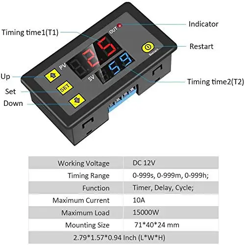 DC12V mando de encendido y apagado Interruptor de tiempo temporizador de intervalo ciclo de repetición de período corto temporizador intermitente Relé de temporizador doble