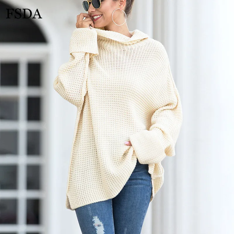 Najtaniej FSDA luźny golf sweter damski sweter długi oversize rękaw Plus rozmiar jesienno zimowy biały szary czarny ciepły luźny pulower