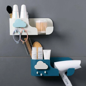 

1pcs Bathroom Hair Dryer Stand Organizer Shelf Storage Hairdryer Rack Holder Door Hook Ring Plastic For Home Hotel Dormitory
