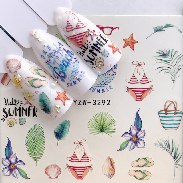Sheet 2022 New Arrival Summer Beach Water Decal Xmas Sticker For Nail Pattern Painting Wrap Paper Foil Tip Tattoo Manicure