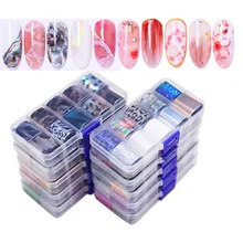 ホログラフィック爪箔セット 16/14/10 個透明 AB 色ネイルアート転送ステッカーマニキュア DIY ステッカー装飾(China)