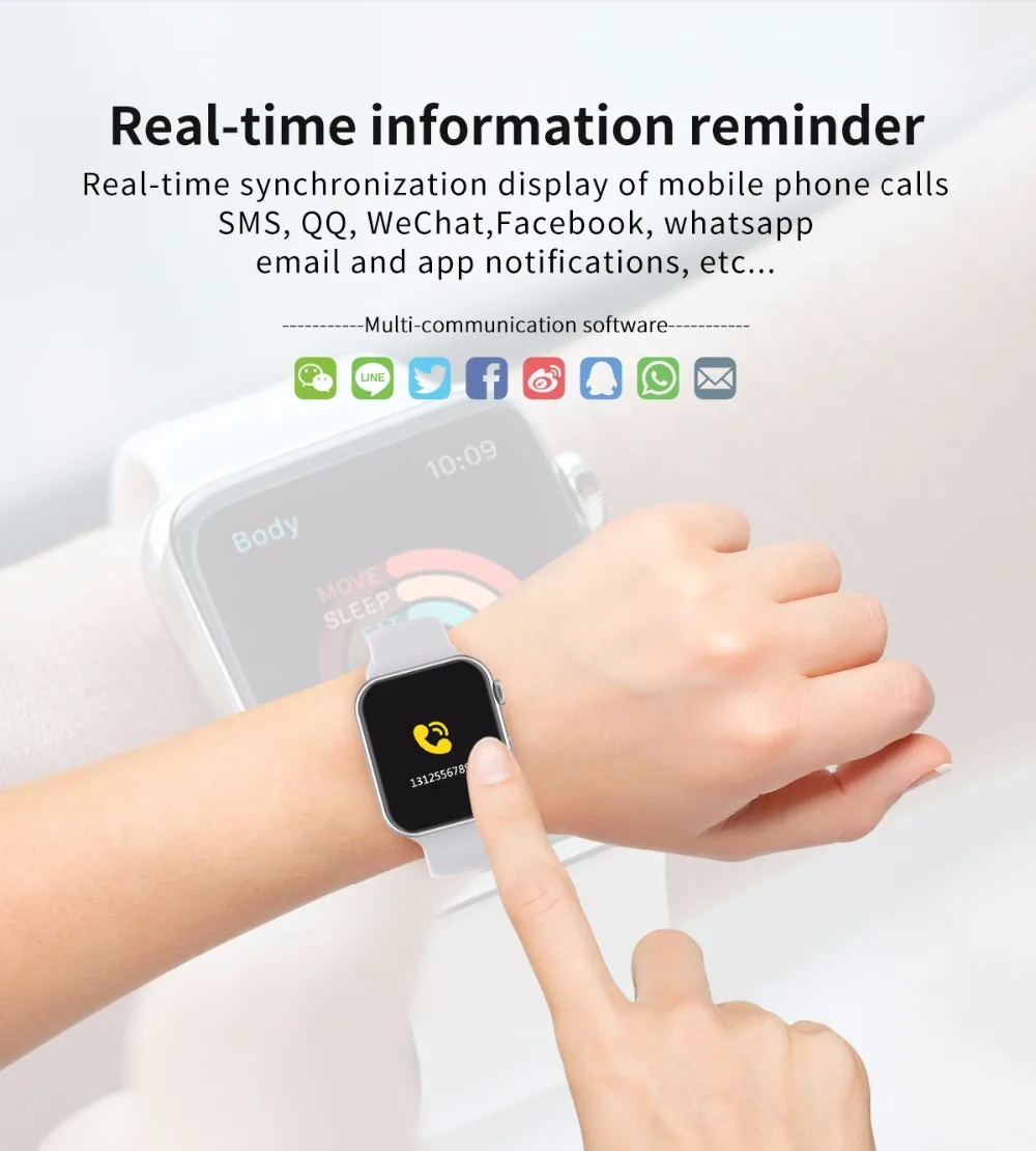 Смарт-часы 1,5" Полный сенсорный экран для сердечного ритма Монитор артериального давления ip67 Водонепроницаемый Спортивные Смарт-часы для IOS Android телефон