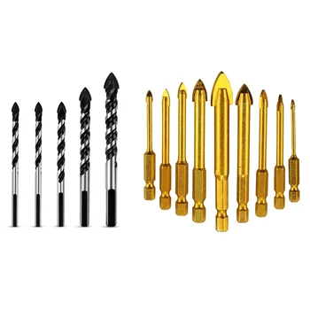 

New 5 Pcs Multi-Material Drill Bit Set for Tile,Concrete, Brick, Glass, Plastic and Wood Tungsten & 9 Pcs Tile Drill Ceramic Dri
