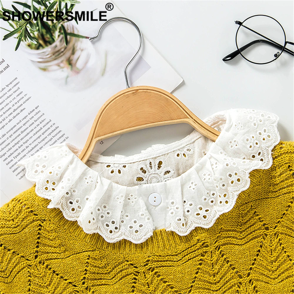 SHOWERSMILE белый ложный воротник Женский хлопковый льняной Цветочный вышитый вырез