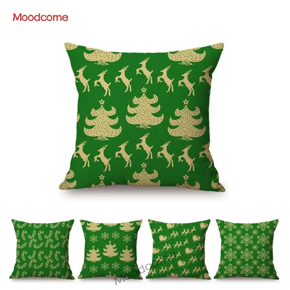 

Винтажный Зеленый Рождественский узор, снежинка, олень, диванная подушка, чехол для подушки с рождественским рисунком