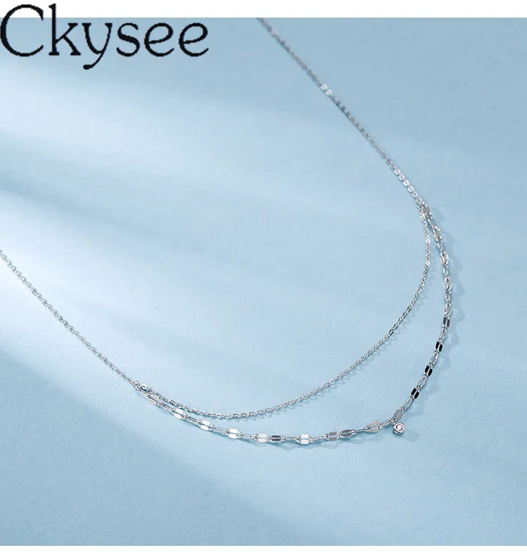 Ckysee News Серебряное ожерелье 925 пробы Двухслойное колье с хрустальной цепочкой для