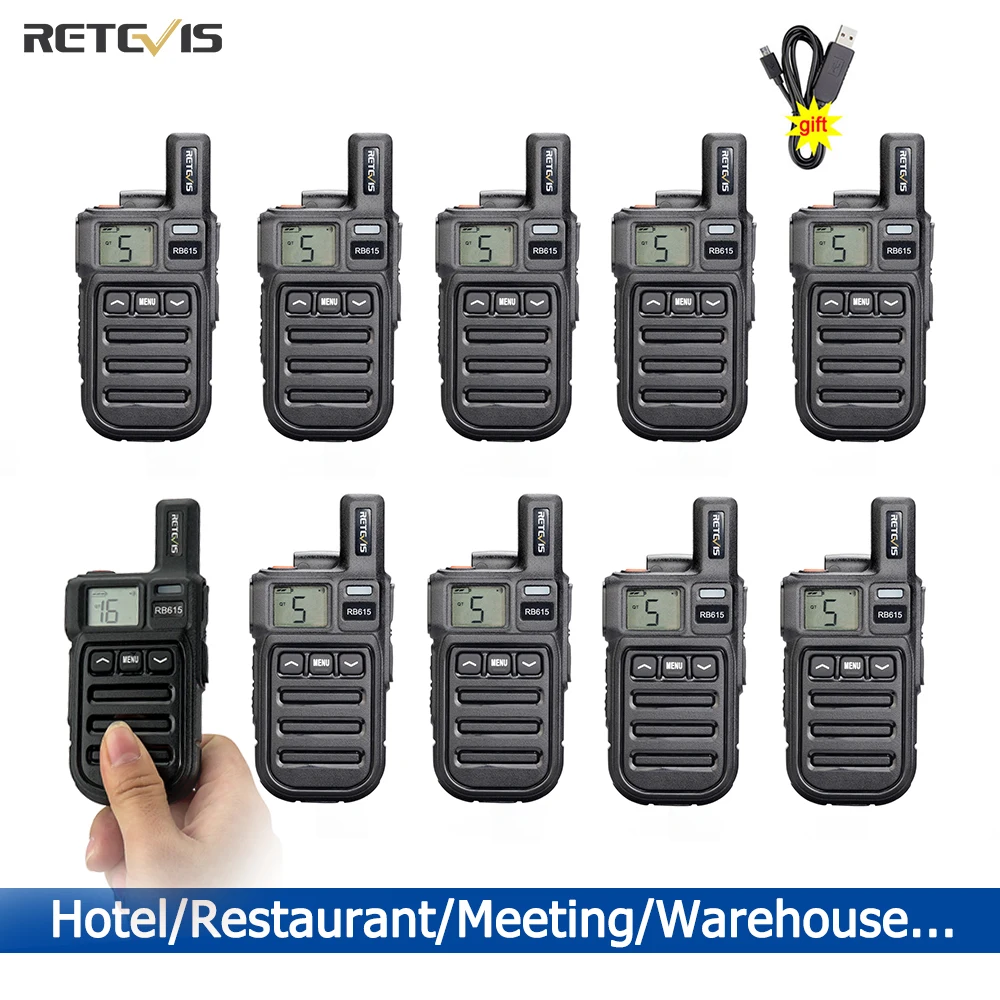 10pcs Retevis RB615/RB15 Mini PMR Walkie Talkie PMR446 PMR 446 Radio VOX Handsfree Two Way Radio with Vibration Wireless Cloning