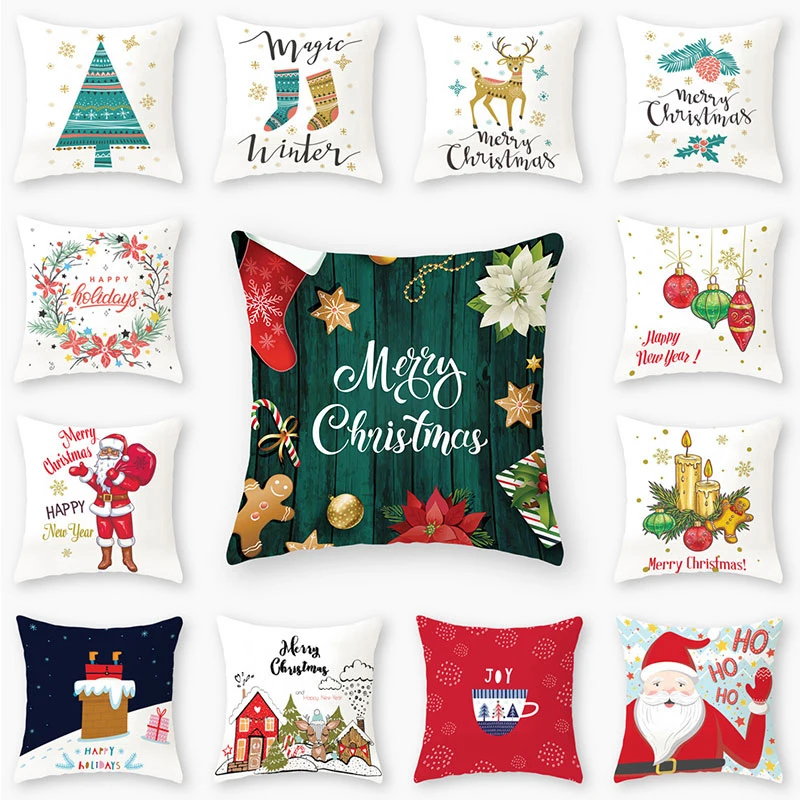 

Christmas Pillowcases Tree Deer Santa Claus Letter Pattern 45X45cm Polyester Cushion Cover Decorative Sofa Home Car Pillowcover