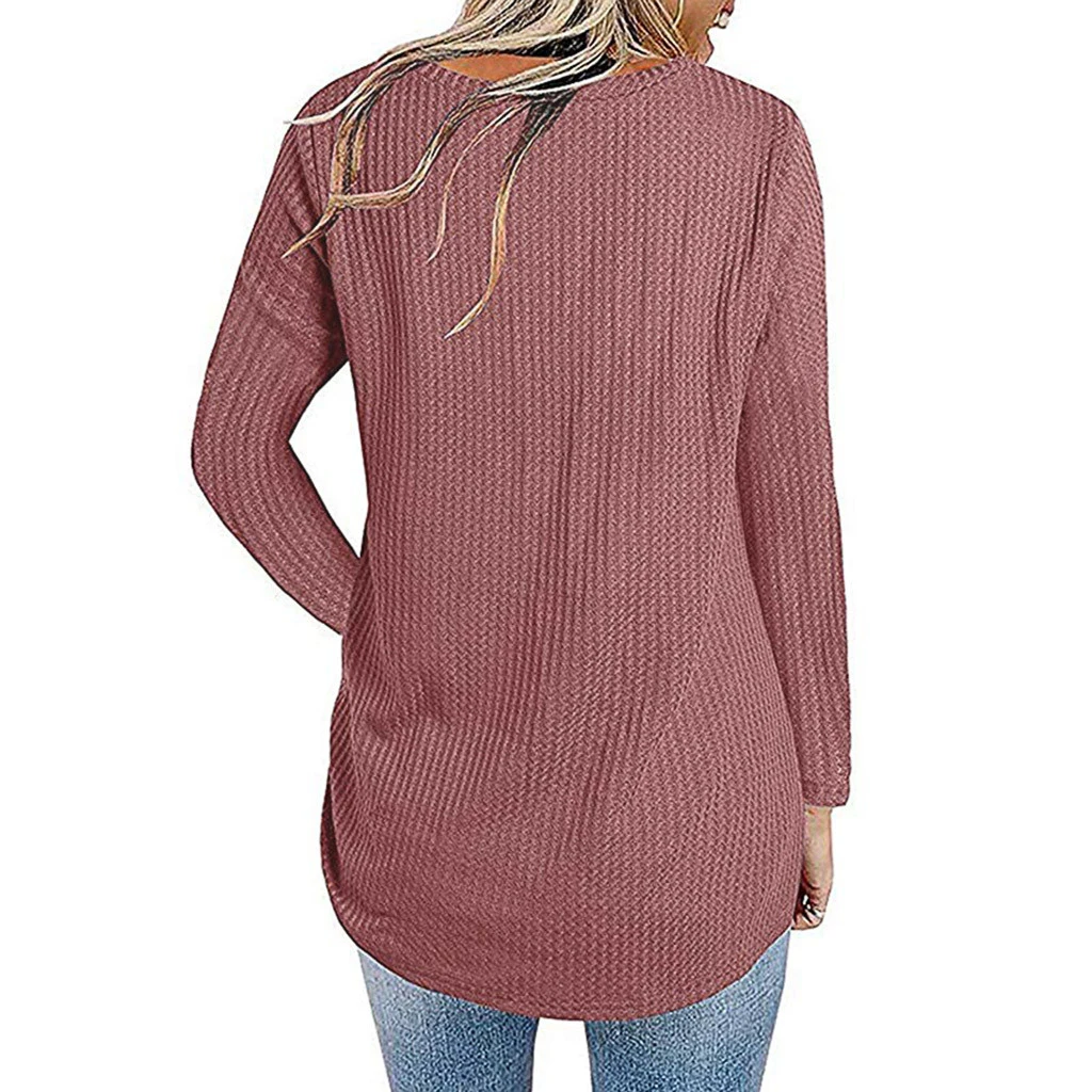 JAYCOSIN Chiffon Blouse Womens Casual Long Sleeve Autumn Knot Waffle Knit Tunic Blouse Cute Shirts Tops Winner Girl Lady 729