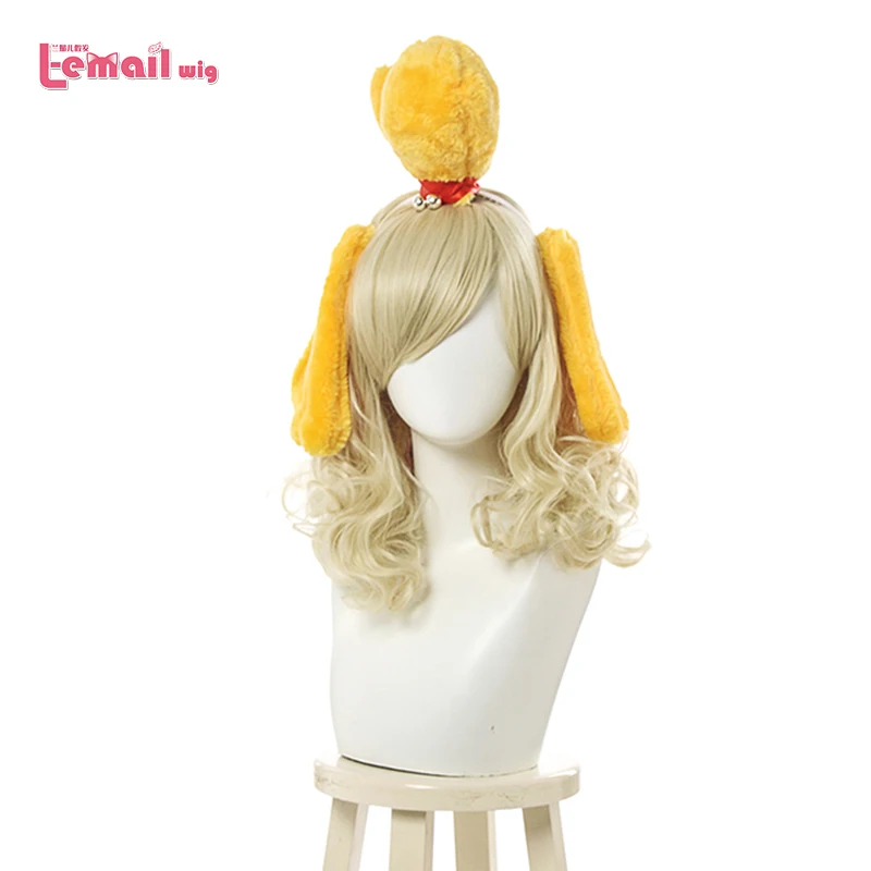 

L-email wig Animal Crossing Isabella Cosplay Wigs Long Curly Blonde with Bun Cosplay Wig Heat Resistant Synthetic Hair Halloween