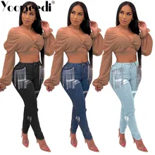 Yooneedi, Осенние дизайнерские сексуальные женские джинсы, 3 цвета, одноцветные, металлические кисточки, карандаш, стильные женские джинсовые штаны, SN-3694