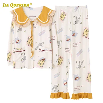 

New Long Sleeve Long Pants Sleepwear Fashion Style Casual Style Woman Clothes Pajamas for Woman Sleepwear Ladies Spring Autumn