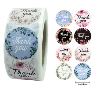 Pegatinas de agradecimiento para sellar, etiquetas redondas florales multicolor, 8 estilos, oferta hecha a mano, pegatina de papelería, 50-500 Uds.