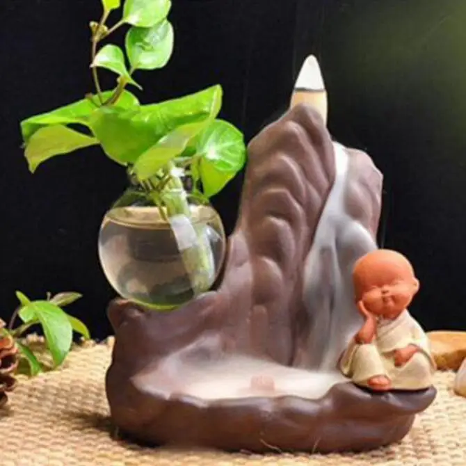 Держатель для благовоний с обратным потоком, сандаловая керамическая курильница, маленький монах, Маленький Будда, водопад, ароматическая горелка, домашний декор
