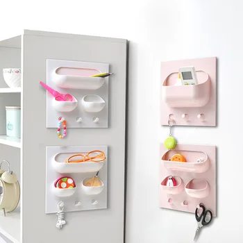 

Kitchen Storage Rack Self-adhesice Refriferator Plastic Rack Home Wall Hanger Suction Storage Shelf Organizer Case for Bathroom