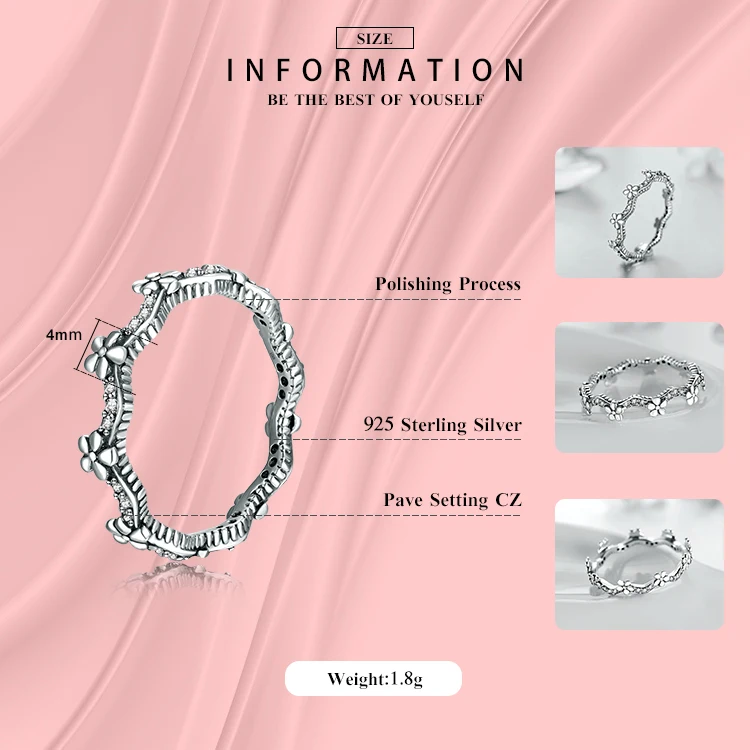 Modian Statement Finger Rings Fashion 3 Color Flower 925 Sterling Silver Stackable Charm Ring For Women Accessories Jewelry Gift