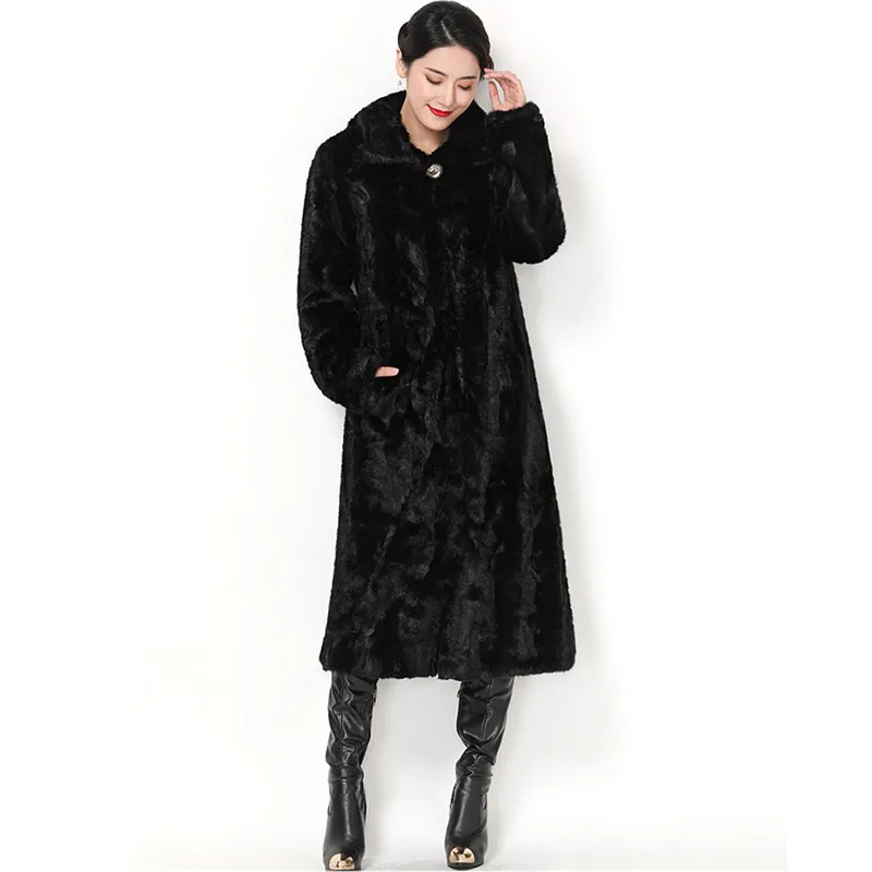 Модное пальто из искусственного меха для мамы черная, винно-красная, 5XL, плюс размер, Тонкая зимняя новая Корейская куртка с длинным рукавом для отдыха из искусственного меха, feminina LR454