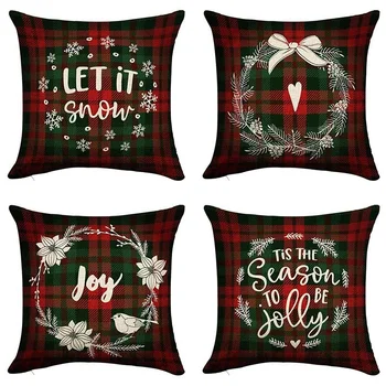 

Pillow Covers 18X18 Inch Set of 4 with Greeting Finch Bird and White Christmas Wreath Made of Poinsettia