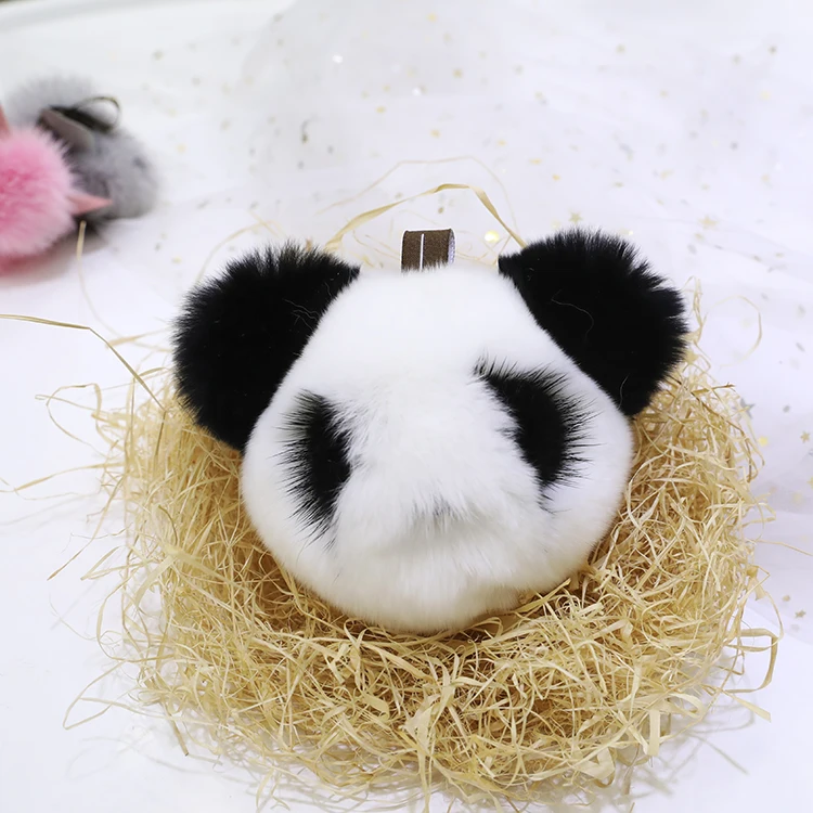 New style Rex rabbit fur cute pet panda doll pendant bag pendant key chain car ornament gift for girls