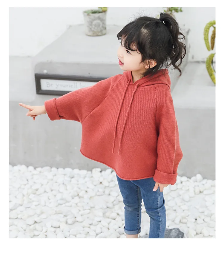 Детский свитер, осенний стильный милый свитер в Корейском стиле с капюшоном и рисунком летучей мыши для девочек