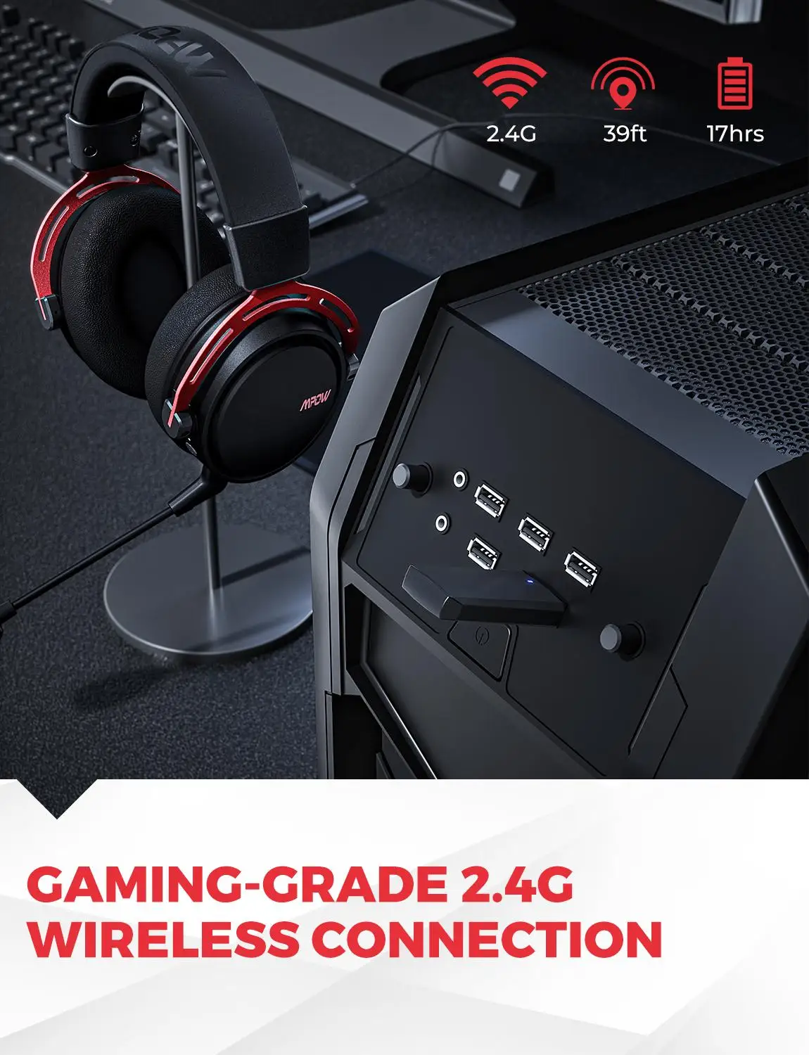 Mpow Air Pro Wireless Gaming Headset 7.1 Surround Sound Bluetooth Gaming Headset with Noise Cancellation Mic for Xbox One PS4 PC