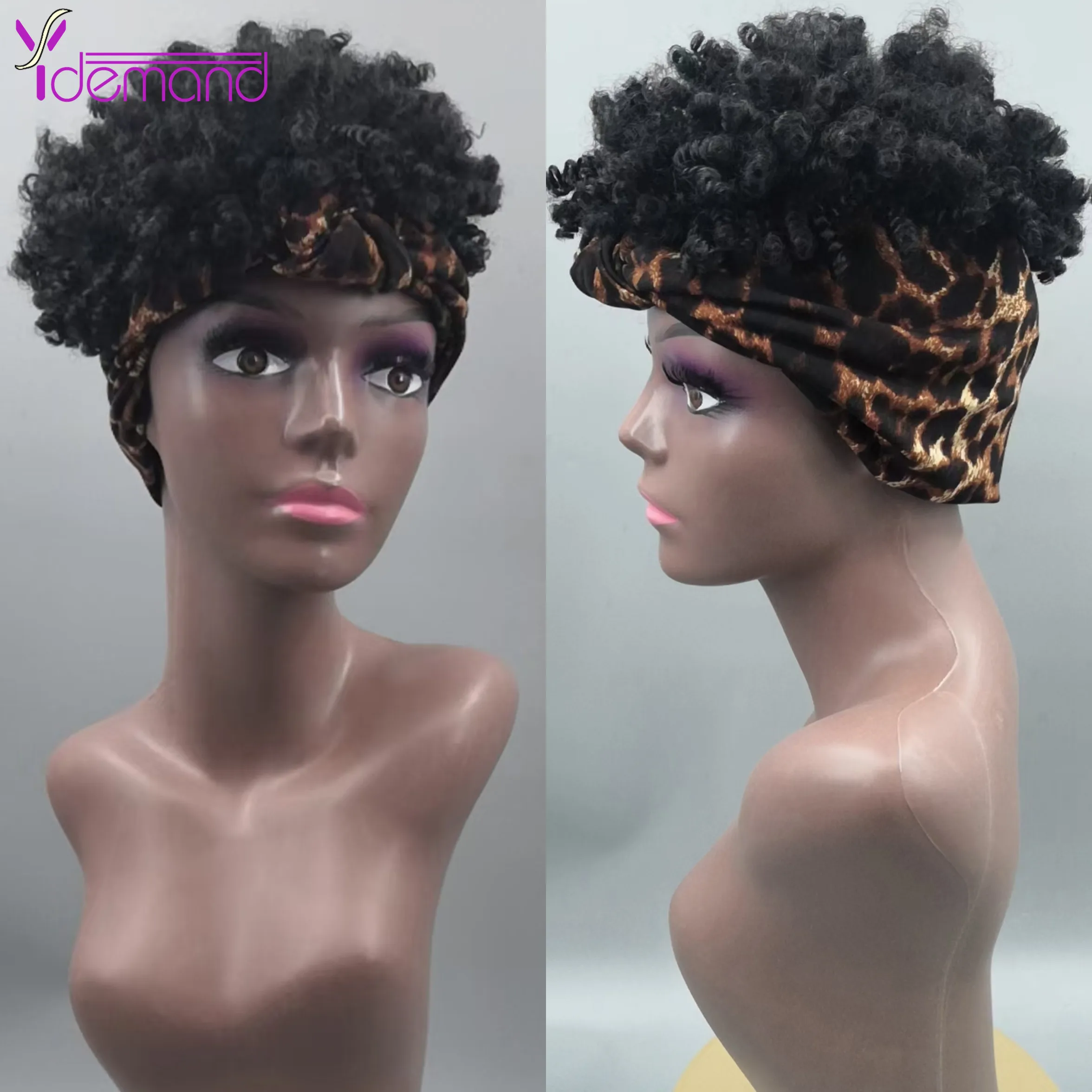 Y Demand Hair Wig Fluffy Headband Wig 6 Colors Synthetic Wrap Wig Linked Turban Afro Kinky Culry Hair Wigs For Negro Women