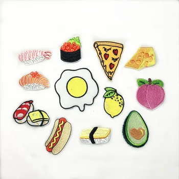 

New Poached Egg Sushi Hot Dog Pizza Fruit Avocado Embroidery Honey Peach Patches for Clothing Iron Kids Clothes Appliques Badge