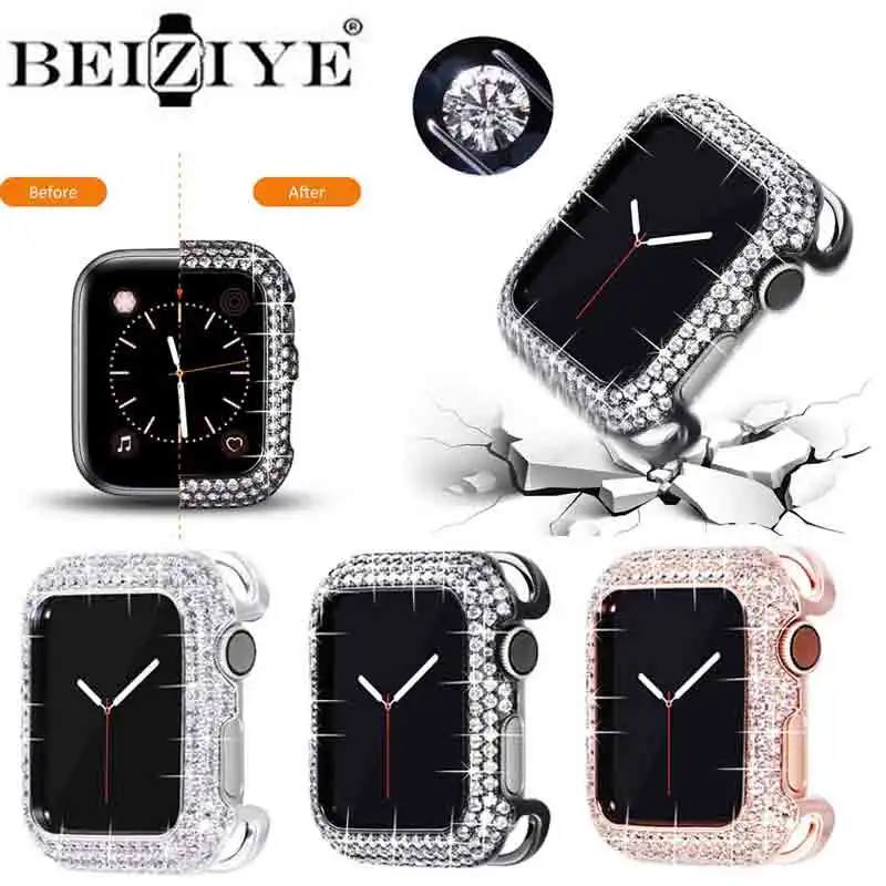 

Чехол-бампер с алмазами защитный чехол для Apple Watch серии 6 SE 5 4 3 2 для Iwatch 40 мм 44 мм 38 мм 42 мм, аксессуары для умных часов