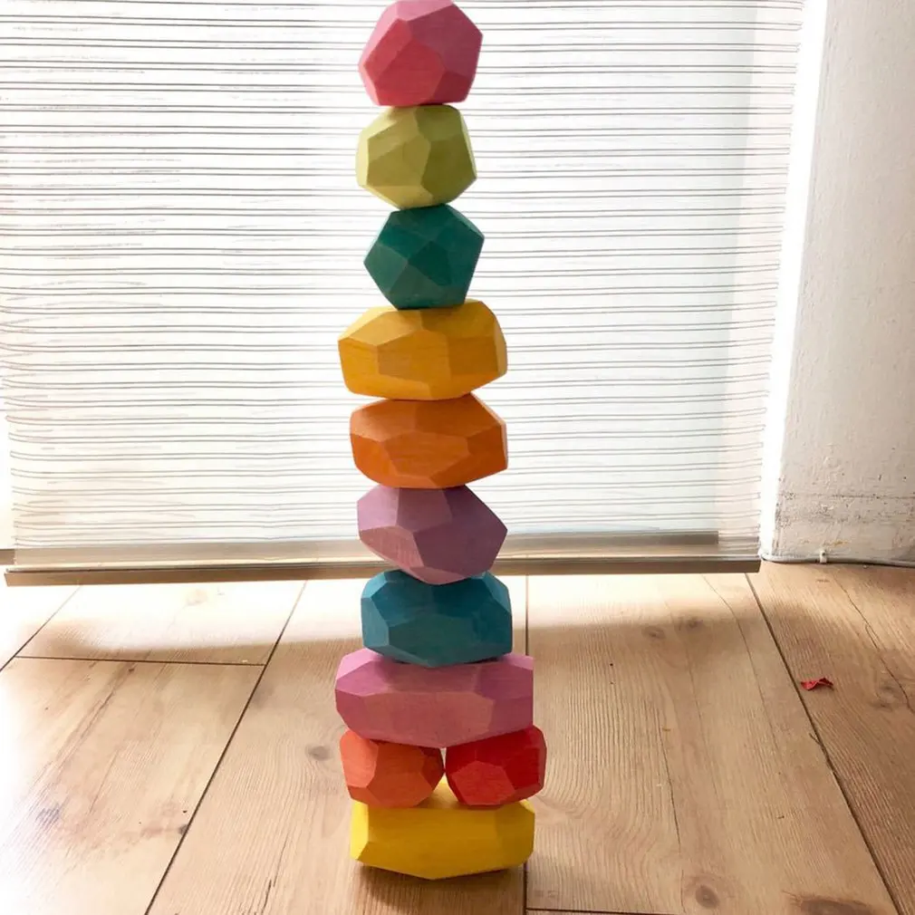 Детский деревянный цветной камень jinga строительный блок развивающая игрушка